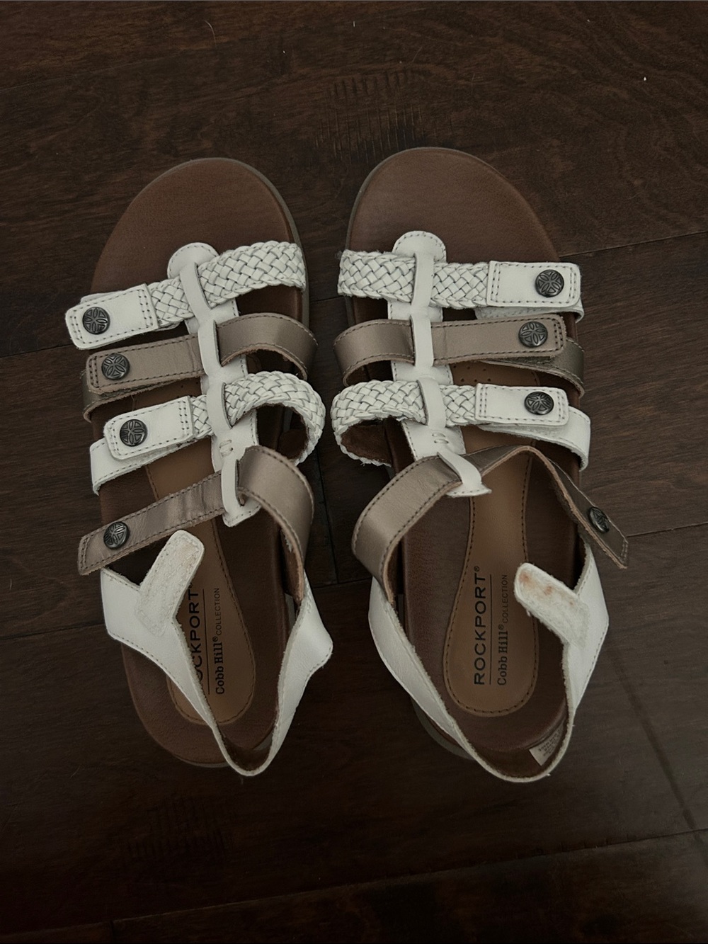 Rockport Women's White and Taupe Braided-Strap Sandals